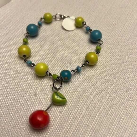 Handcrafted multicolor ceramic bracelet with square charm. Such a fun piece! - Picture 1 of 1